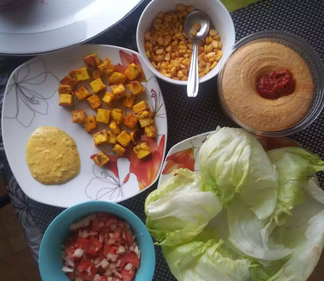 Marinated paneer, chopped onions, chopped tomatoes, and corn. paneer tikka masala